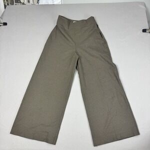 Zara Womens XS Houndstooth Wide Leg Pants High Rise Side Zip Tan Black Career